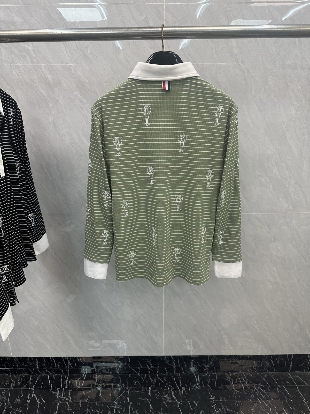 Thom Browne Style Balloon-Embroidered Striped Long-Sleeve Polo