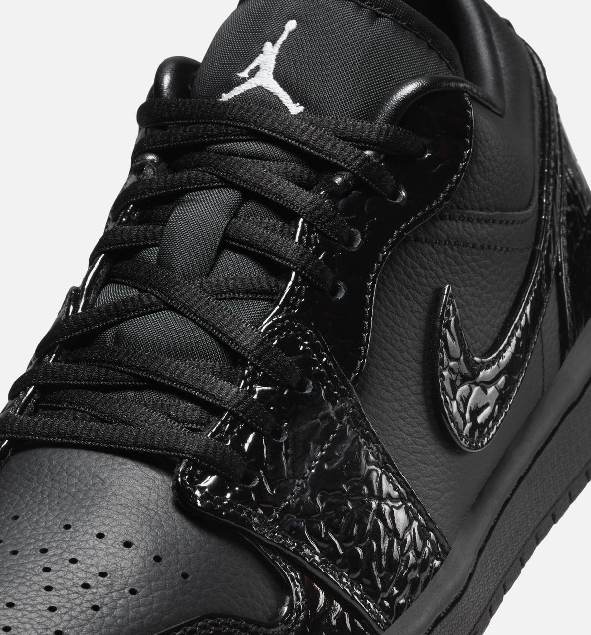 Air Jordan 1 Low Patent Elephant Women's Shoes - Black/White/Metallic Silver