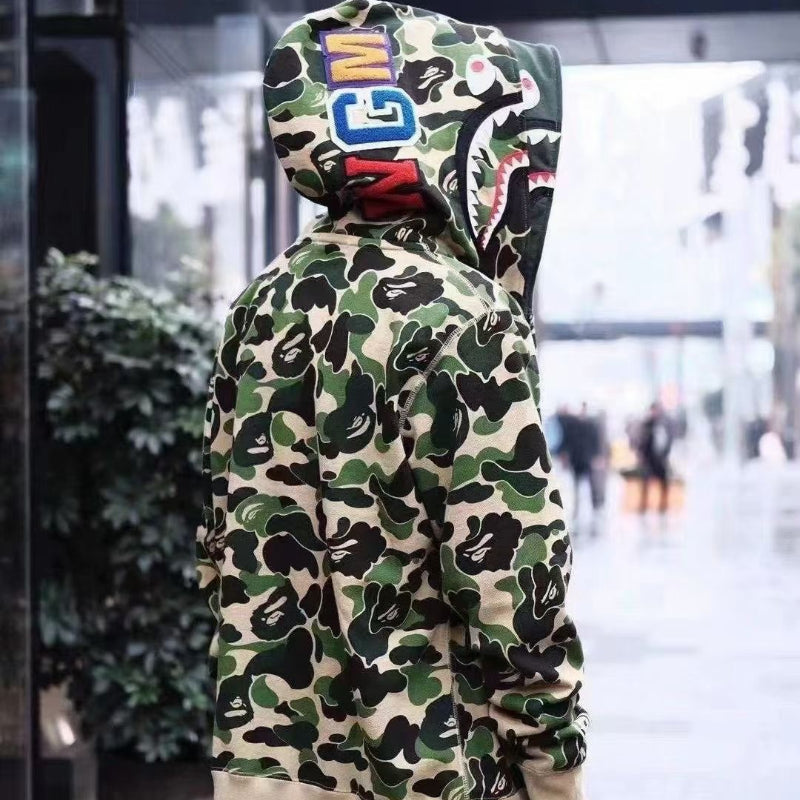 Bathing Ape Hoodie Shark Double Hood Men's and Women's Cardigan Zip Sweater