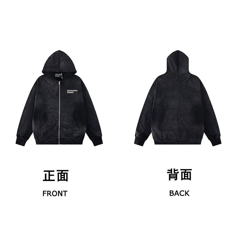 ERD Minimal Logo Zip-Up Hoodie — Washed Black