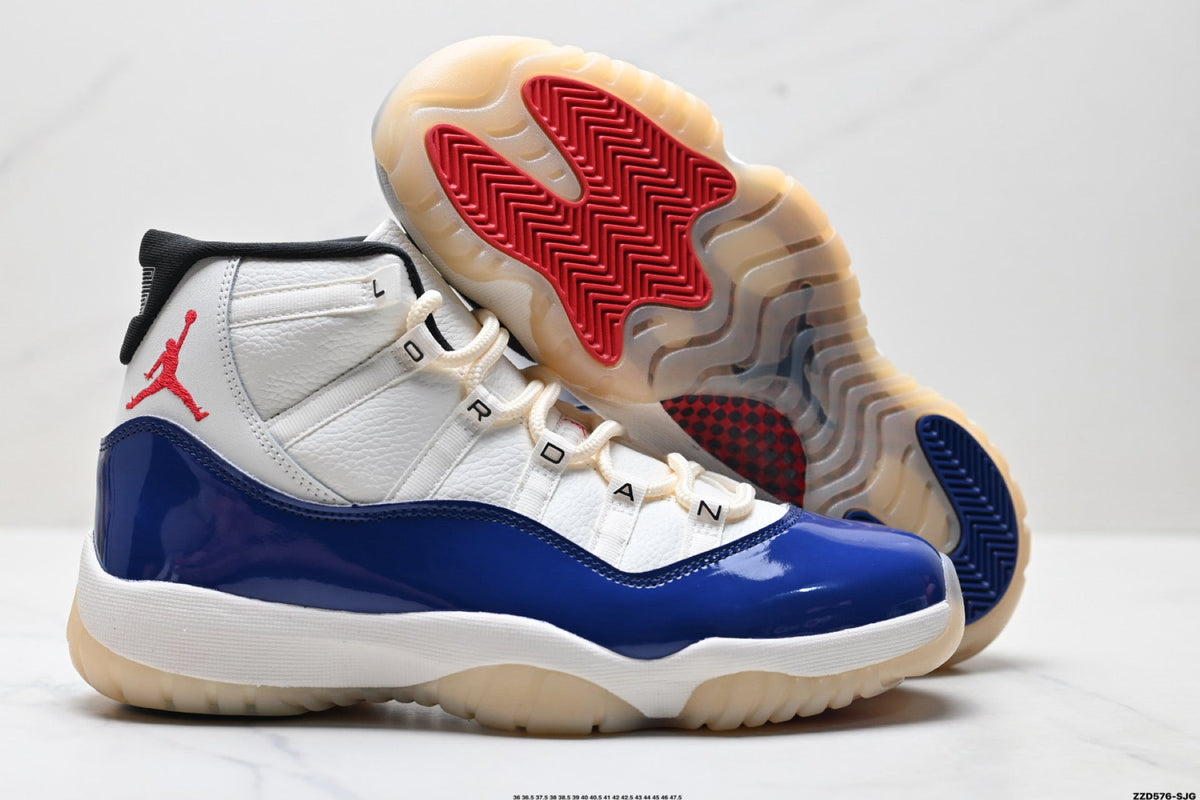 Air Jordan 11 Retro White Navy and Red Unisex Sneakers Style 10