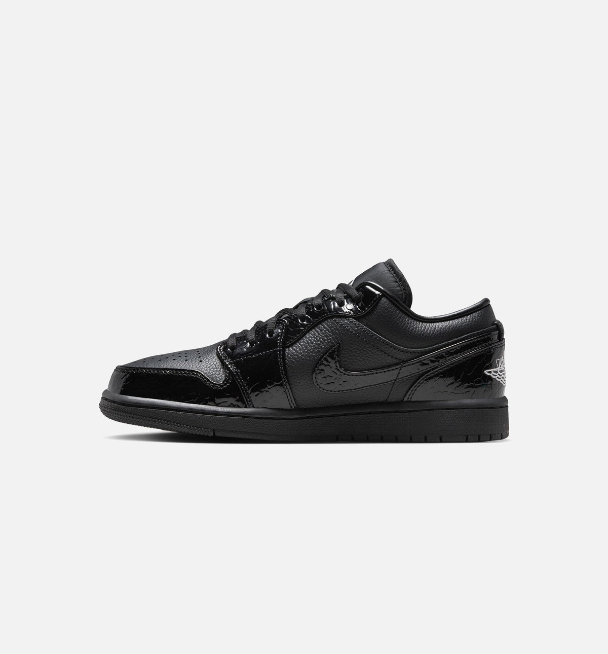 Air Jordan 1 Low Patent Elephant Women's Shoes - Black/White/Metallic Silver