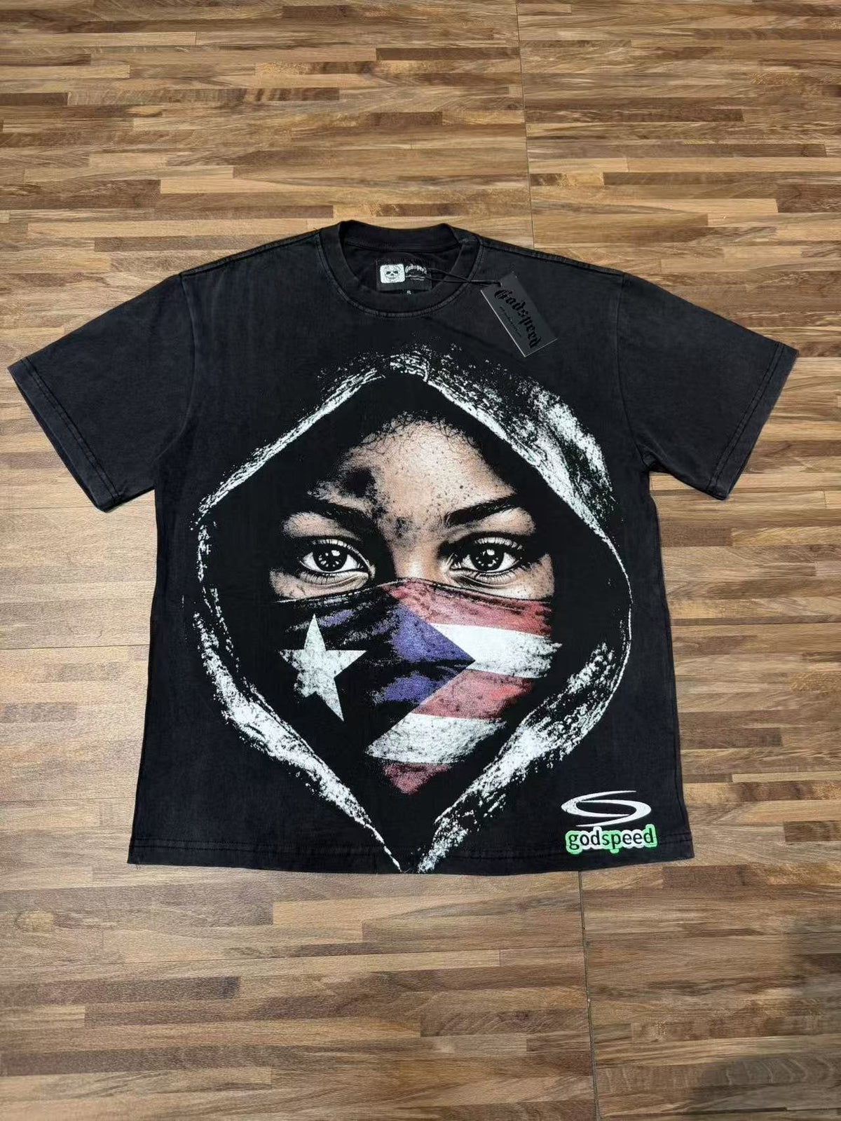 Godspeed Hooded Flag Portrait Graphic T-Shirt