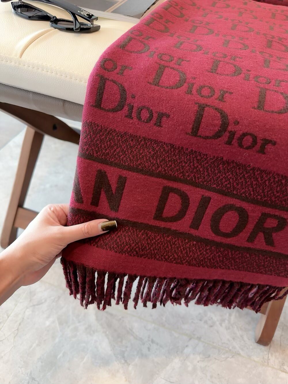 Dior Logo-Pattern Fringed Scarf