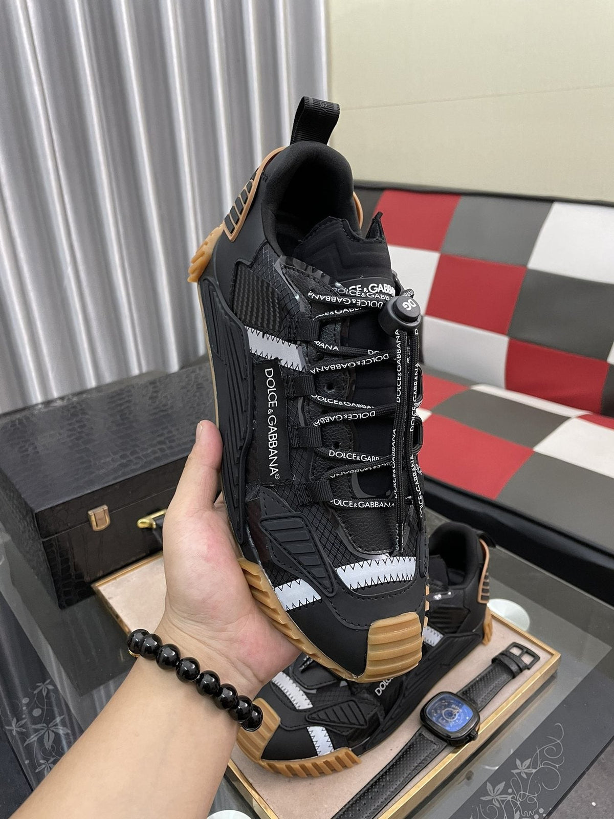 Dolce & Gabbana Black and Gray Lace-Up Sneakers