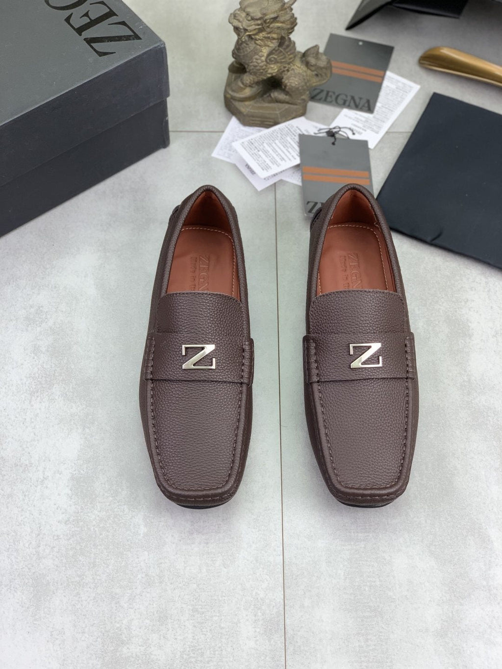Zegna Square-Toe Leather Loafers